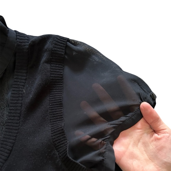 Y2K or Coquette Dynamite Black Knit Layered Lace Trim and Mesh Mini Dress/Tunic - Picture 5 of 6